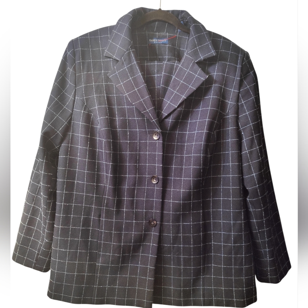 Karen Scott Navy Stripe Grid Blazer And Pant Suit